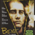 Filmplakat für ‚Bent‘ mit Schauspielernamen und Festival-Auszeichnungen. Veranstaltung am 22.02.2026 um 15 Uhr im Sonntags-Club, Berlin. Spende erbeten.