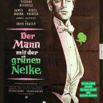 Poster zur Film‑Club‑Vorführung von Der Mann mit der grünen Nelke, gestaltet mit grünem Akzentmotiv einer Blume und einer weißen Handschuh‑Illustration. Text nennt Termin: 31.05.2026, 15:00 Uhr, Einlass 14:30 Uhr, Spende erbeten, Sonntags‑Club.